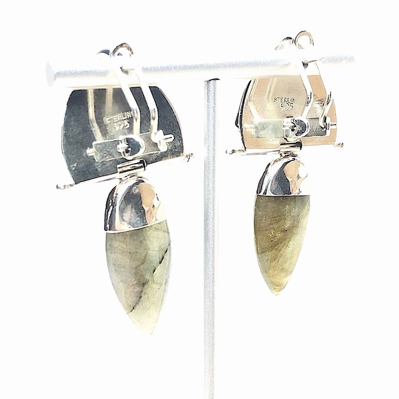 VINTAGE Sterling Silver Turquoise Labradorite Omega Back Earrings - Picture 10 of 15